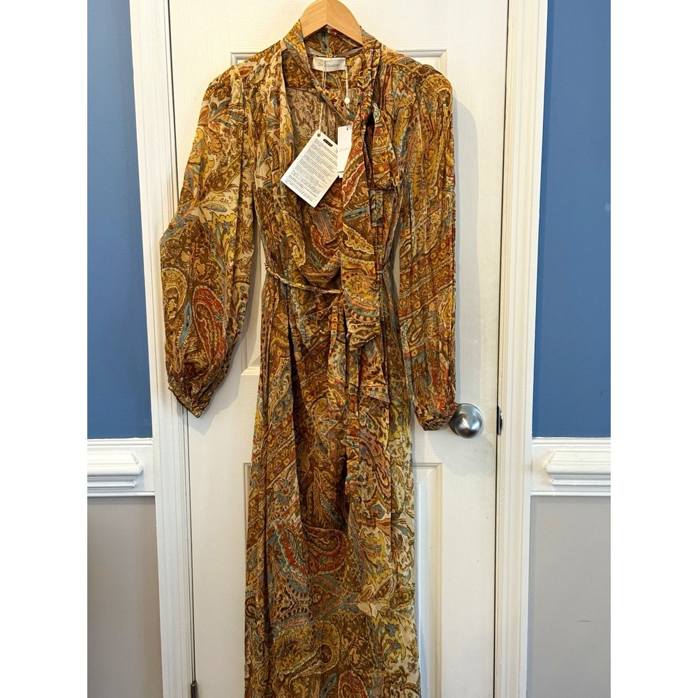 NWT ZIMMERMANN Sensory Billow gold Paisley Boho sheer Maxi Dress US Size 4/6